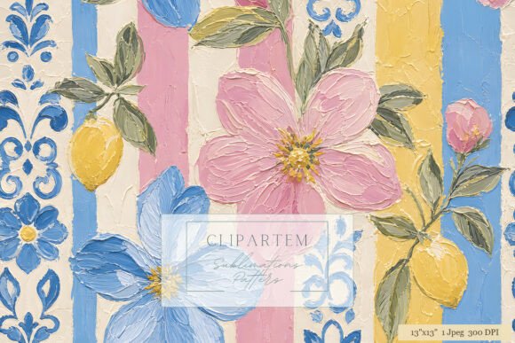 Download Pink Floral Lemon Stripe Pattern - Stripe Collection