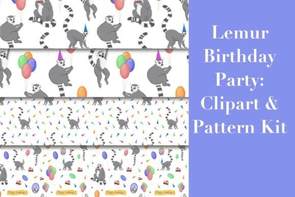 Download Lemur Birthday Party: Clipart &amp; Pattern - Birthday Collection