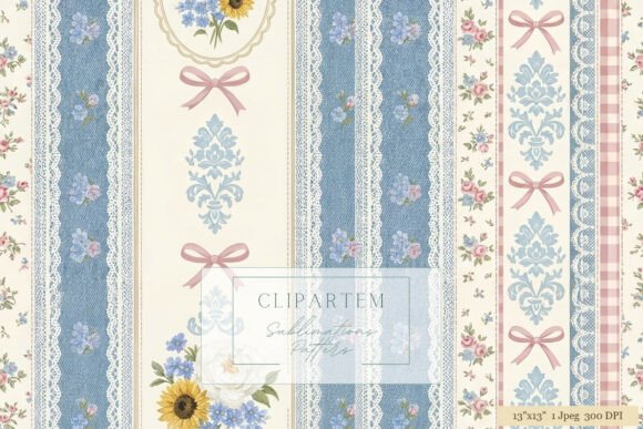 Download Denim Lace Floral Stripe Pattern Design - Premium Bundle