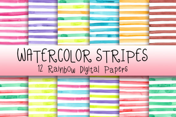 Download Watercolor Stripes Digital Papers - Stripe Collection