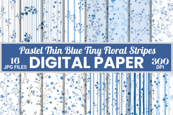 Download Pastel Thin Blue Tiny Floral Stripes Pattern - Stripe Collection