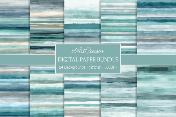 Download Watercolor Misty Ocean Horizon Stripes - Stripe Collection