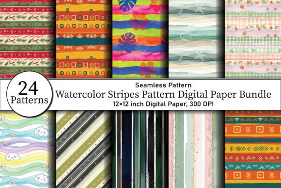 Download Watercolor Stripes Pattern Digital Paper - Stripe Collection