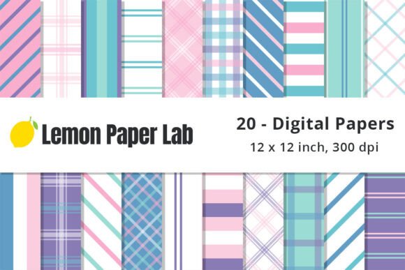 Download Pastel Plaid and Stripe Digital Patterns - Stripe Collection
