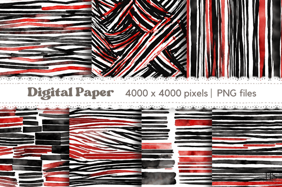 Download 7 Watercolor Red &amp; Black Stripes Paper - Stripe Collection